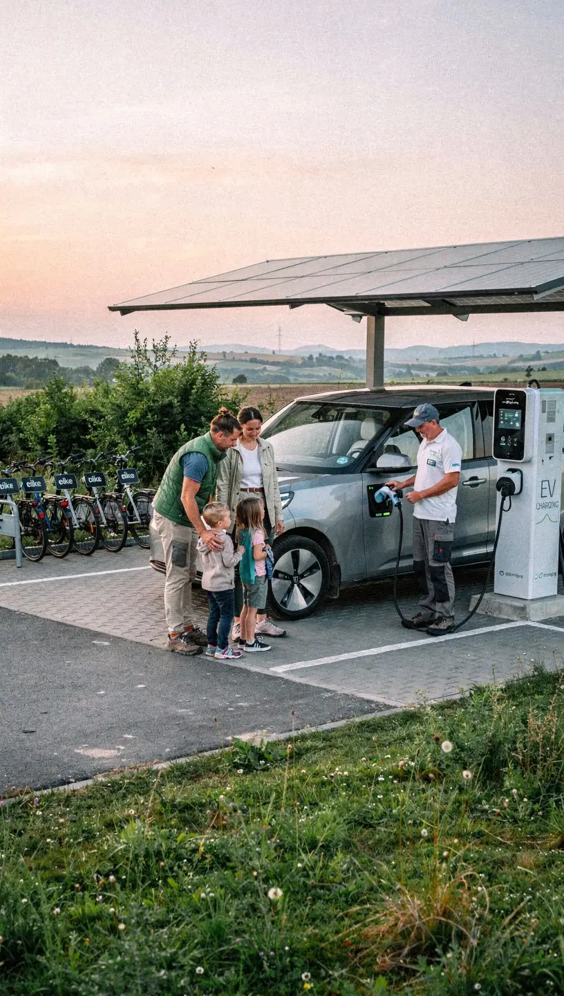 NabГ­jecГ­ stanice pro elektromobily s modernГ­m designem a rychlГЅm nabГ­jenГ­m.