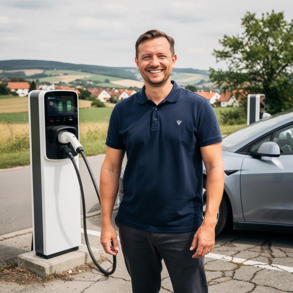 Stanice pro rychlé nabíjení elektrických vozidel s moderním designem.